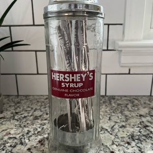 Vintage Hershey’s syrup genuine chocolate straw glass holder Shadler Inc